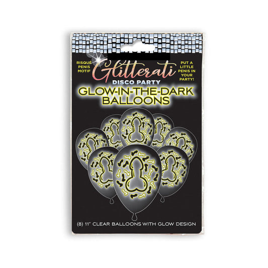 LITTLE GENIE - GLITTERATI DISCO PARTY GLOW IN THE DARK BALLOONS 8-PACK