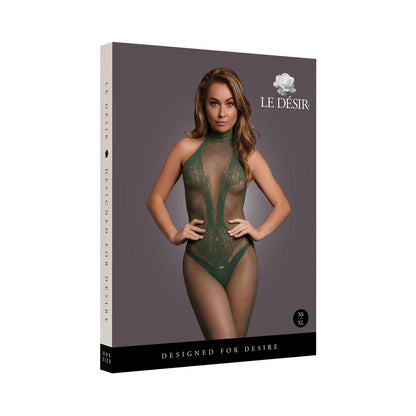 SHOTS - LE DESIR FISHNET AND LACE BODYSTOCKING MIDNIGHT GREEN O/S
