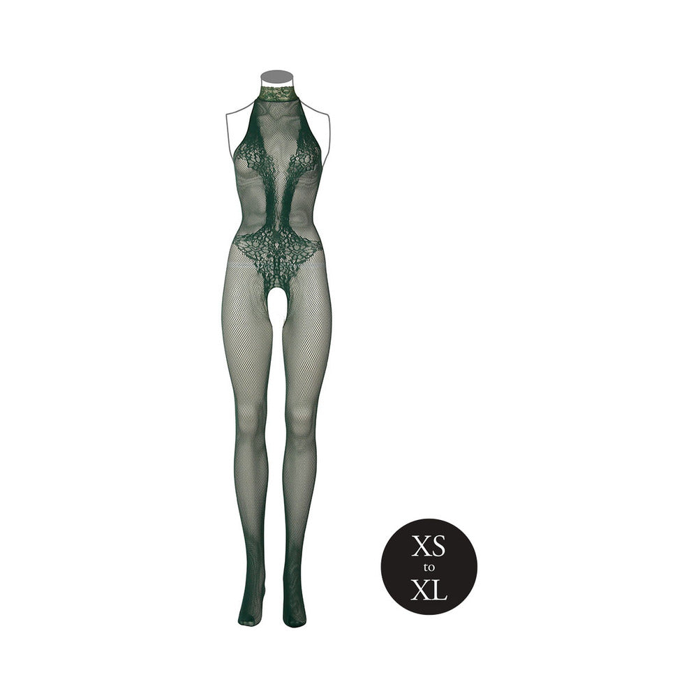 SHOTS - LE DESIR FISHNET AND LACE BODYSTOCKING MIDNIGHT GREEN O/S