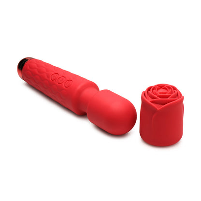 XR BRANDS - BLOOMGASM PLEASURE ROSE 10X SILICONE WAND WITH ROSE ATTACHMENT