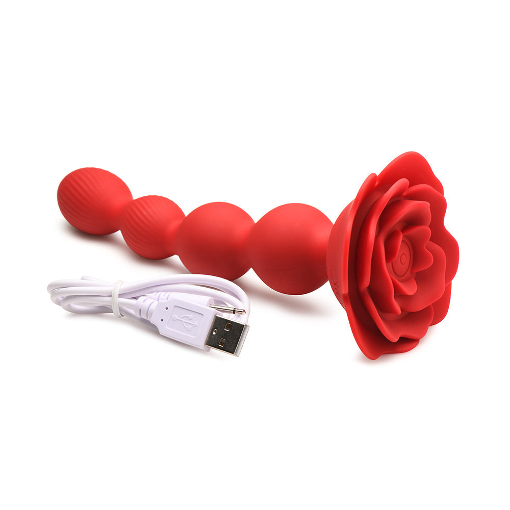 XR BRANDS - BLOOMGASM ROSE TWIRL 10X VIBRATING & ROTATING SILICONE ANAL BEADS