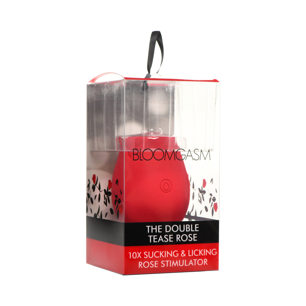 XR BRANDS - BLOOMGASM THE DOUBLE TEASE ROSE ESTIMULADOR EM FORMA DE ROSA COM 10 FUNÇÕES DE SUCÇÃO E LAMBEDURA