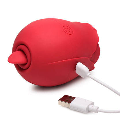 XR BRANDS - BLOOMGASM THE DOUBLE TEASE ROSE ESTIMULADOR EM FORMA DE ROSA COM 10 FUNÇÕES DE SUCÇÃO E LAMBEDURA
