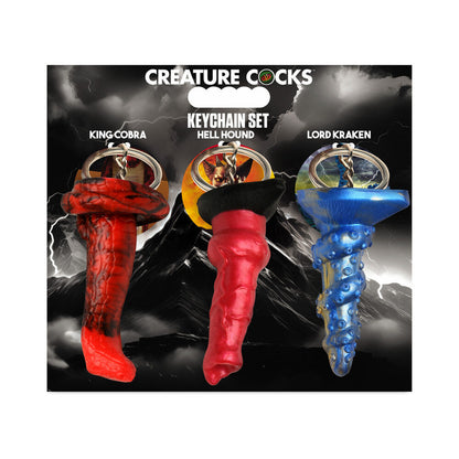 XR BRANDS - CREATURE COCKS HELL-HOUND, LORD KRAKEN & KING COBRA SILICONE KEYCHAIN SET