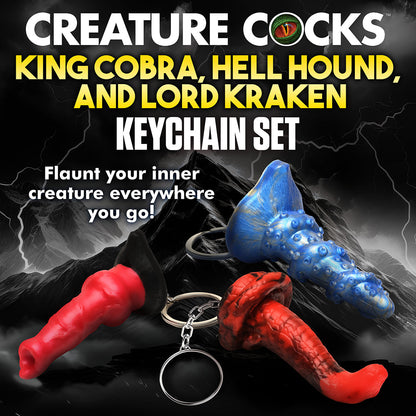 XR BRANDS - CREATURE COCKS HELL-HOUND, LORD KRAKEN & KING COBRA SILICONE KEYCHAIN SET