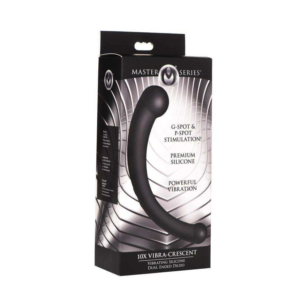 XR BRANDS - MASTER SERIES 10X VIBRA-CRESCENT DILDO VIBRATÓRIO DE SILICONE COM DUPLA EXTREMIDADE PRETO