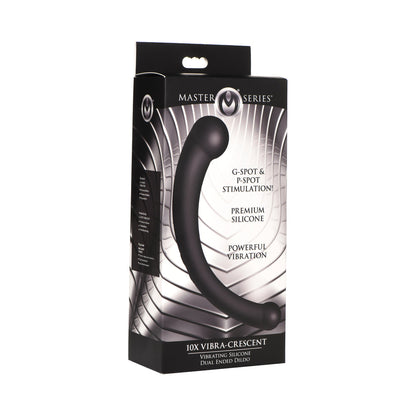 XR BRANDS - MASTER SERIES 10X VIBRA-CRESCENT DILDO VIBRATÓRIO DE SILICONE COM DUPLA EXTREMIDADE PRETO