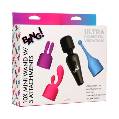 XR BRANDS - BANG! 10X MINI WAND WITH 3 ATTACHMENTS