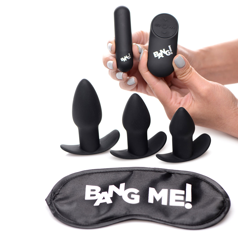 XR BRANDS - BANG! BACKDOOR ADVENTURE CONJUNTO DE 3 BUTT PLUGS, BULLET E VENDA PRETO