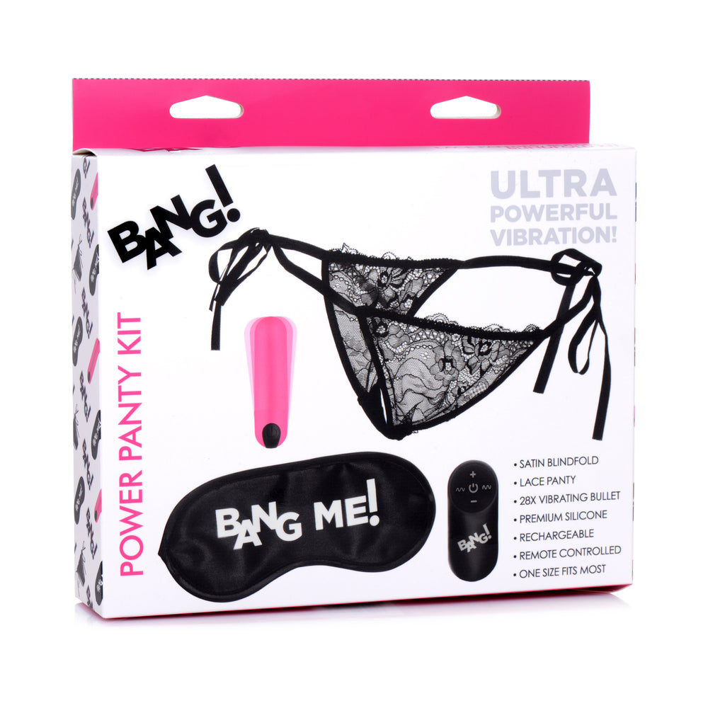 XR BRANDS - BANG! KIT DE CUECAS DE RENDA POWER PANTY, BALA E VENDA COR-DE-ROSA