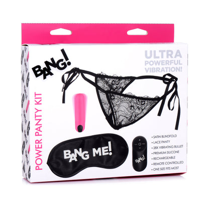 XR BRANDS - BANG! KIT DE CUECAS DE RENDA POWER PANTY, BALA E VENDA COR-DE-ROSA