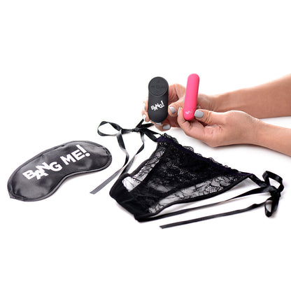 XR BRANDS - BANG! KIT DE CUECAS DE RENDA POWER PANTY, BALA E VENDA COR-DE-ROSA