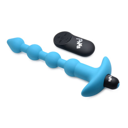 XR BRANDS - BANG! VIBRATING SILICONE ANAL BEADS & REMOTE CONTROL BLUE
