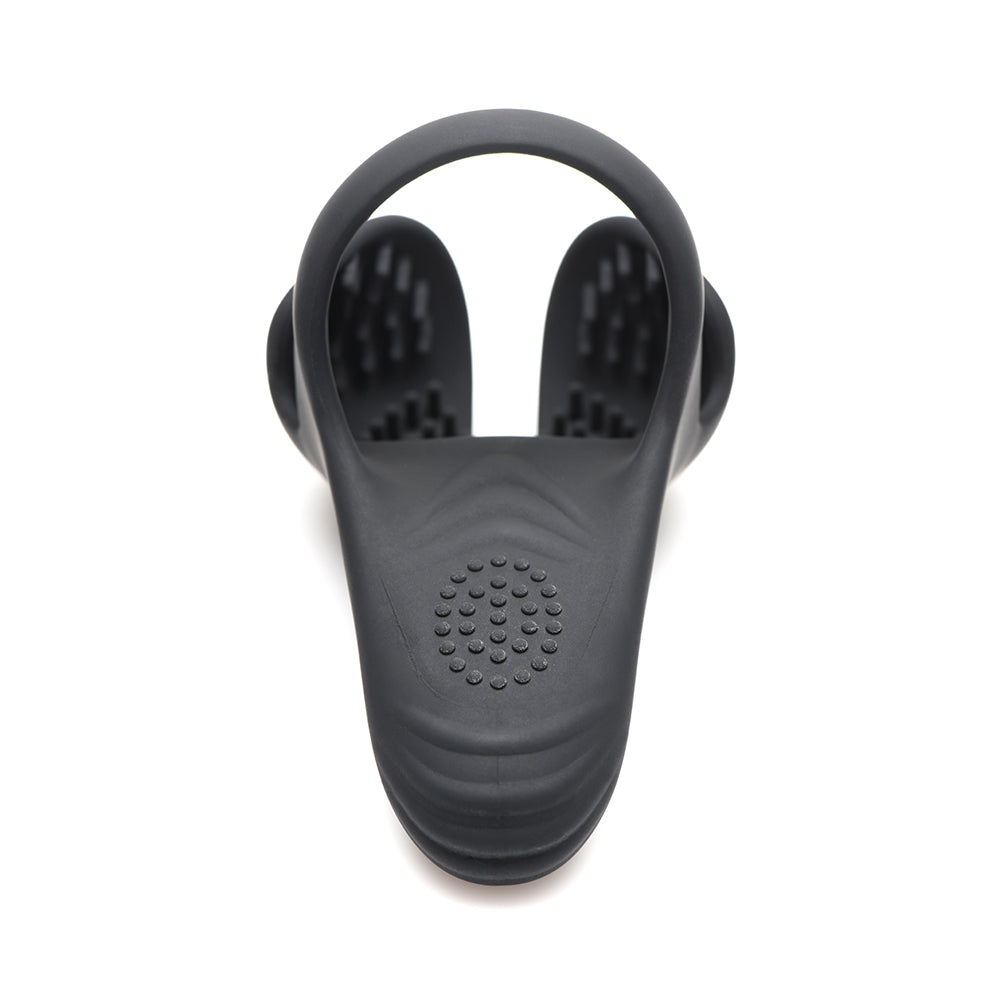 XR BRANDS - TRINITY MEN 10X SILICONE COCK & BALL RING WITH TAINT STIM AND REMOTE CONTROL