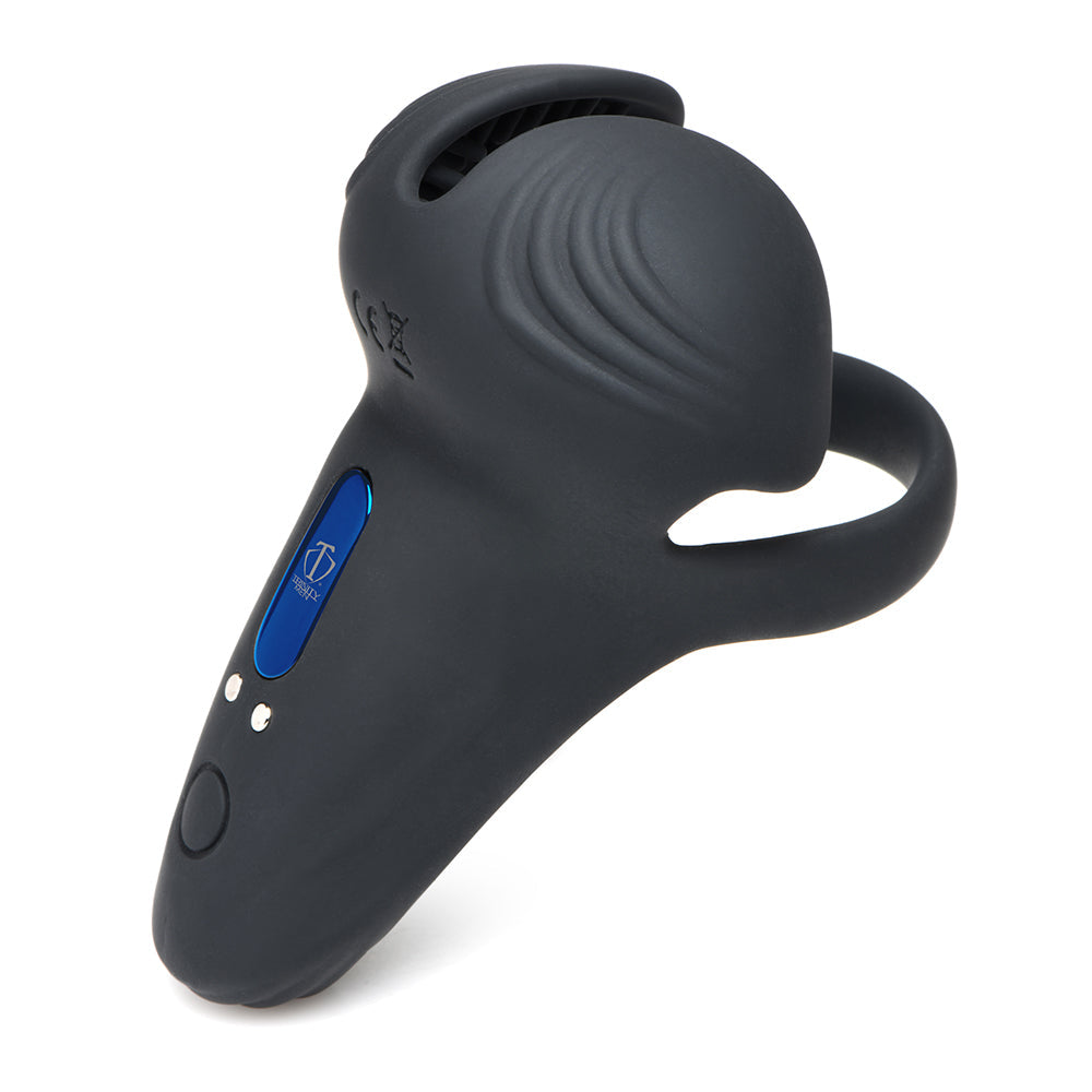 XR BRANDS - TRINITY MEN 10X SILICONE COCK & BALL RING WITH TAINT STIM AND REMOTE CONTROL