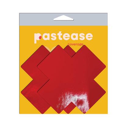 PASTEASE - COBRE-SEIOS EM VINIL EFEITO PELE FALSA LÁTEX VERMELHO COM FITA DE APOIO