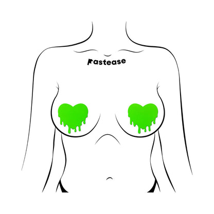PASTEASE - NEON GREEN MELTY HEART NIPPLE PASTIES