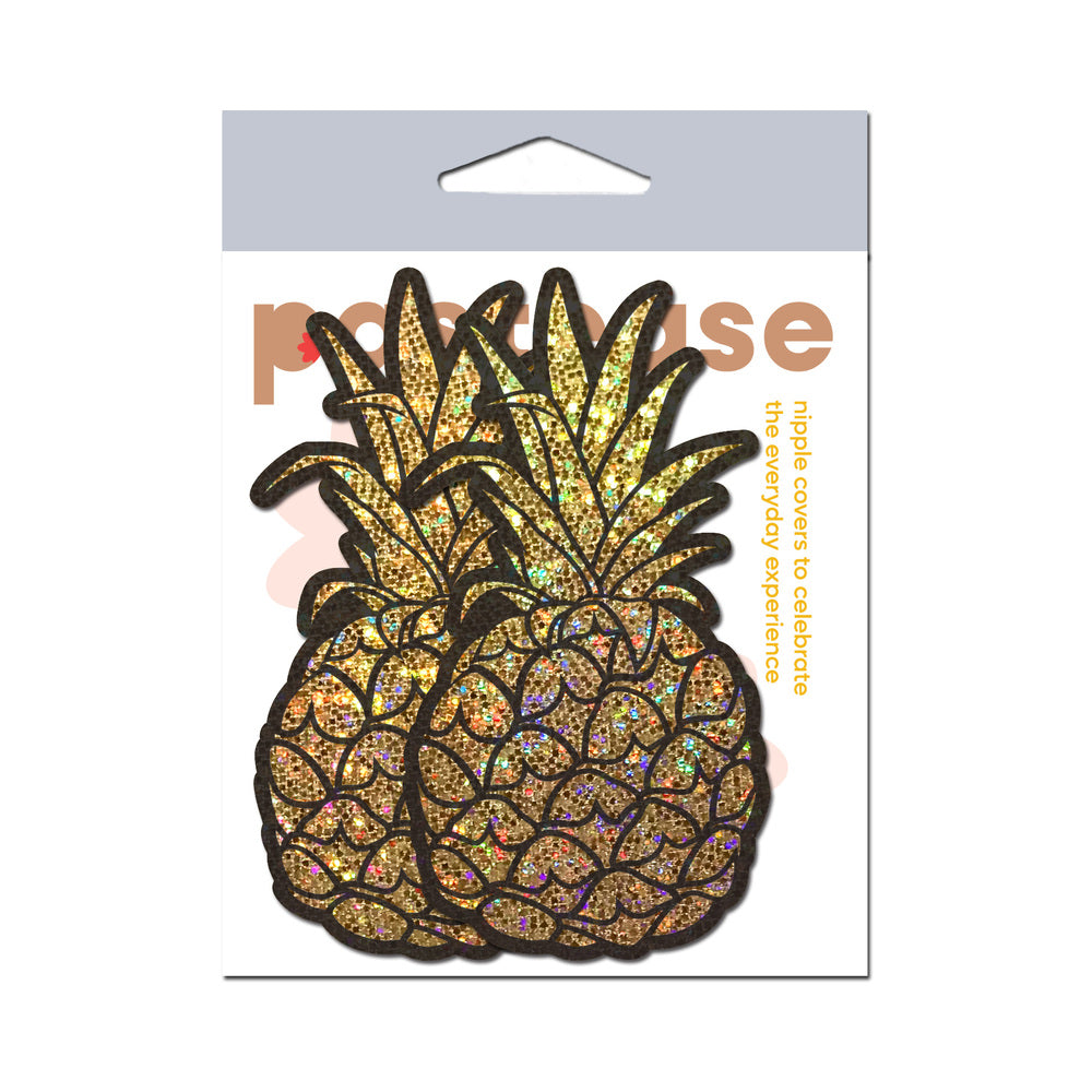 PASTEASE - PINEAPPLE ON GLITTER GOLD NIPPLE COVERS