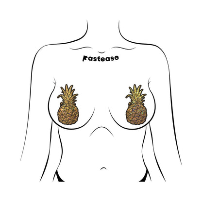 PASTEASE - PINEAPPLE ON GLITTER GOLD NIPPLE COVERS