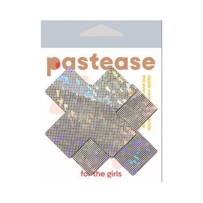 PASTEASE - PLUS X SHATTERED GLASS DISCO BALL GLITTER WHITE CROSS NIPPLE PASTIES
