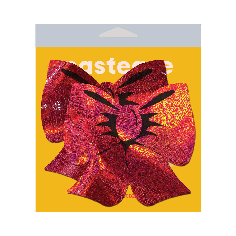 PASTEASE - BOW RED HOLOGRAPHIC BREAST COVERS SUPPORT TAPE