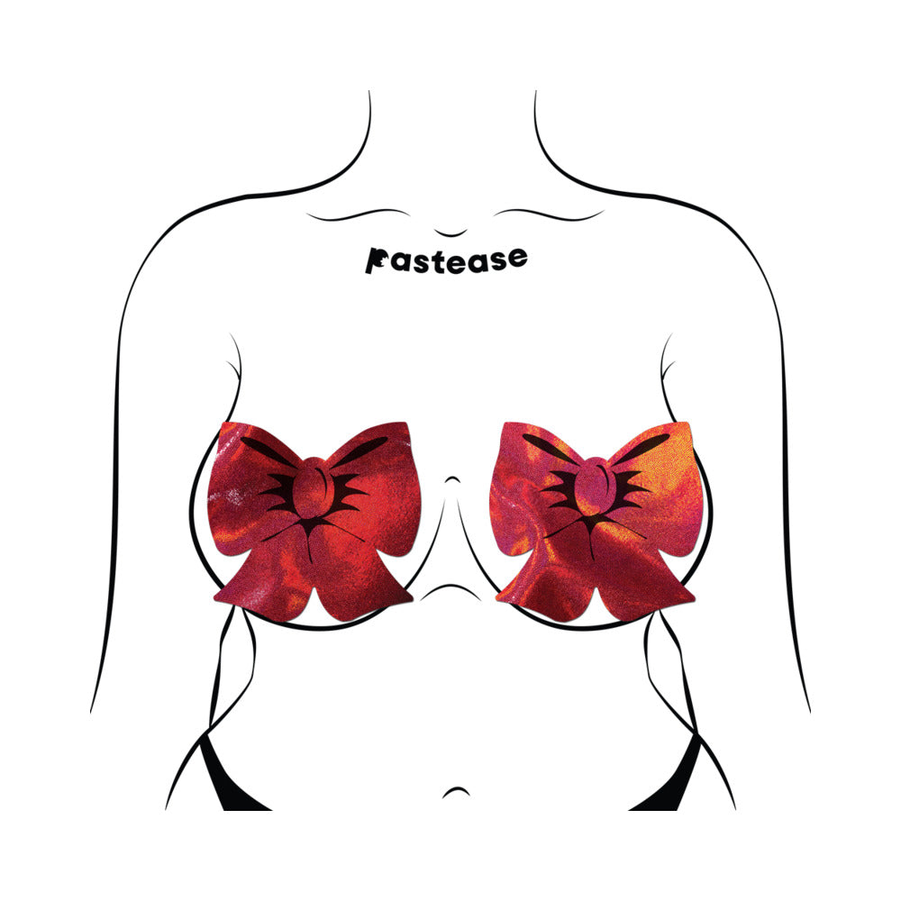 PASTEASE - BOW RED HOLOGRAPHIC BREAST COVERS SUPPORT TAPE