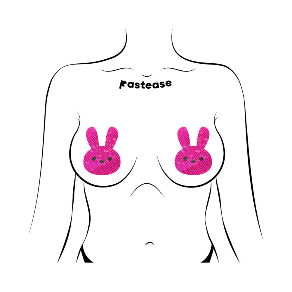PASTEASE - GLITTERY PINK MARSHMALLOW EASTER BUNNY NIPPLE PASTIES