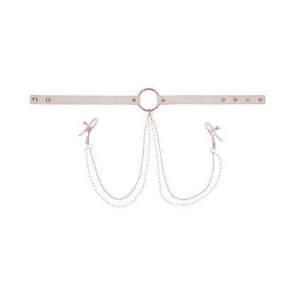 SPORTSHEETS - SEX & MISCHIEF PEACHES 'N CREAME COLLAR WITH NIPPLE CLAMPS