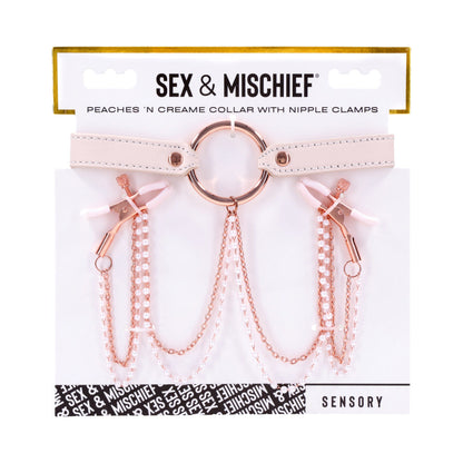 SPORTSHEETS - SEX & MISCHIEF PEACHES 'N CREAME COLLAR WITH NIPPLE CLAMPS
