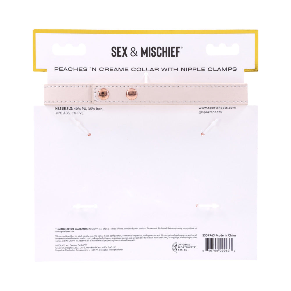 SPORTSHEETS - SEX & MISCHIEF PEACHES 'N CREAME COLLAR WITH NIPPLE CLAMPS