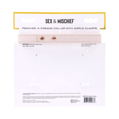 SPORTSHEETS - SEX & MISCHIEF PEACHES 'N CREAME COLLAR WITH NIPPLE CLAMPS