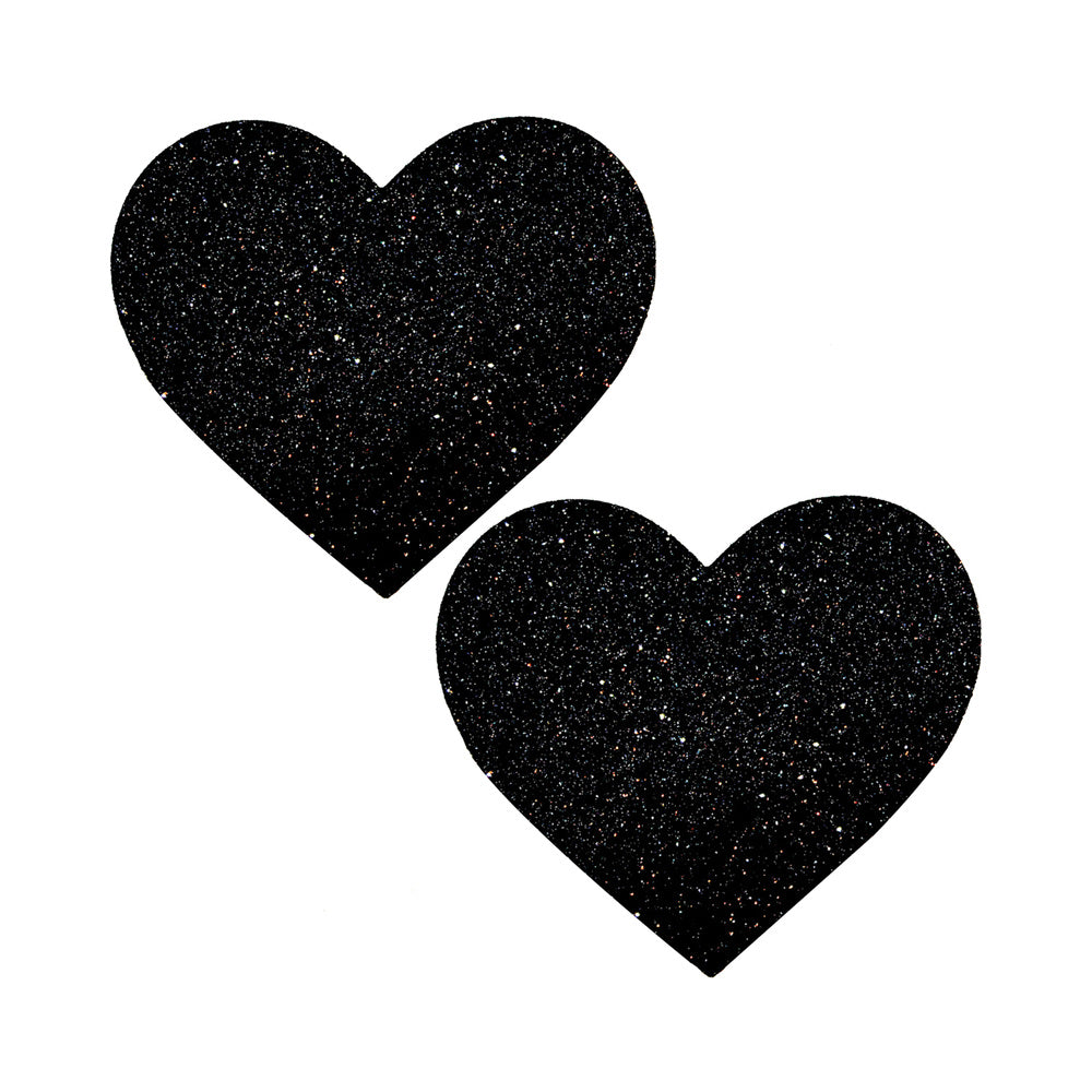 NEVA NUDE - BLACK MALICE QUEEN STATUS PLUS SIZE BLACK GLITTER HEART NIPPLE PASTIES