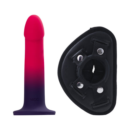 VEDO - DUO SILICONE DILDO (NON-VIBRATING) WITH HARNESS PINK/PURPLE