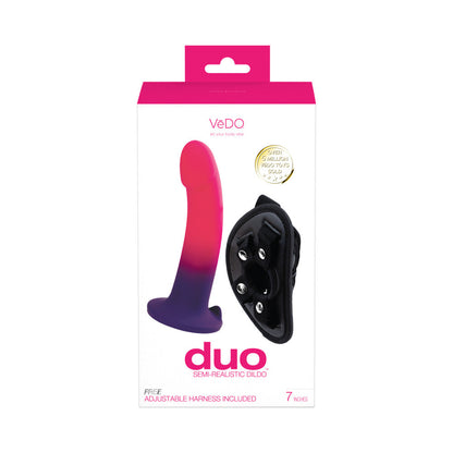 VEDO - DUO SILICONE DILDO (NON-VIBRATING) WITH HARNESS PINK/PURPLE