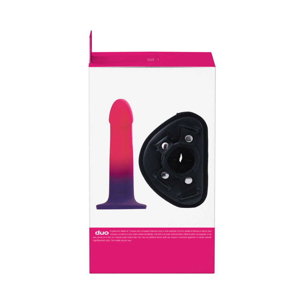 VEDO - DUO SILICONE DILDO (NON-VIBRATING) WITH HARNESS PINK/PURPLE