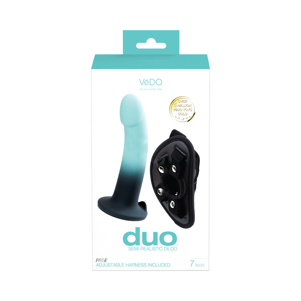 VEDO - DUO SILICONE DILDO (NON-VIBRATING) WITH HARNESS TURQUOISE/BLACK