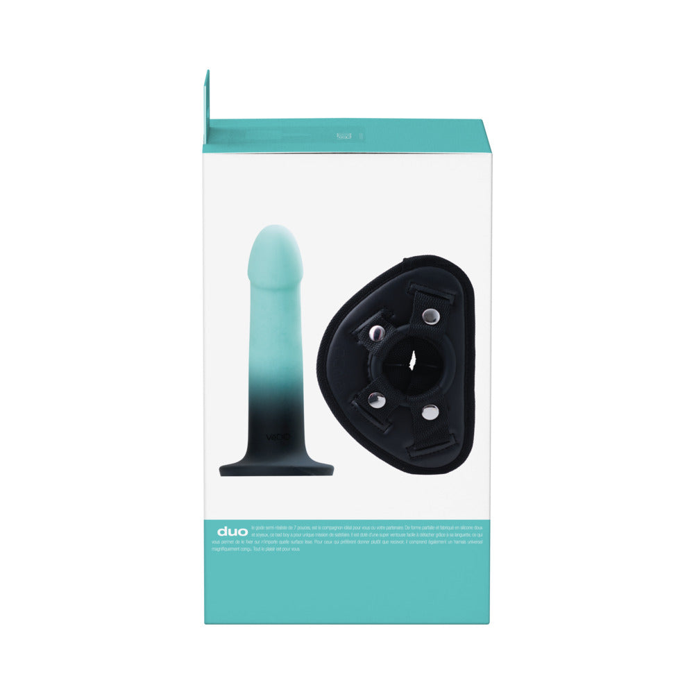 VEDO - DUO SILICONE DILDO (NON-VIBRATING) WITH HARNESS TURQUOISE/BLACK