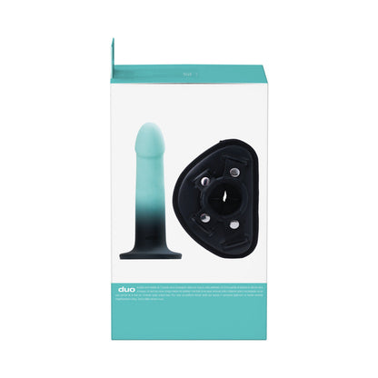 VEDO - DUO SILICONE DILDO (NON-VIBRATING) WITH HARNESS TURQUOISE/BLACK