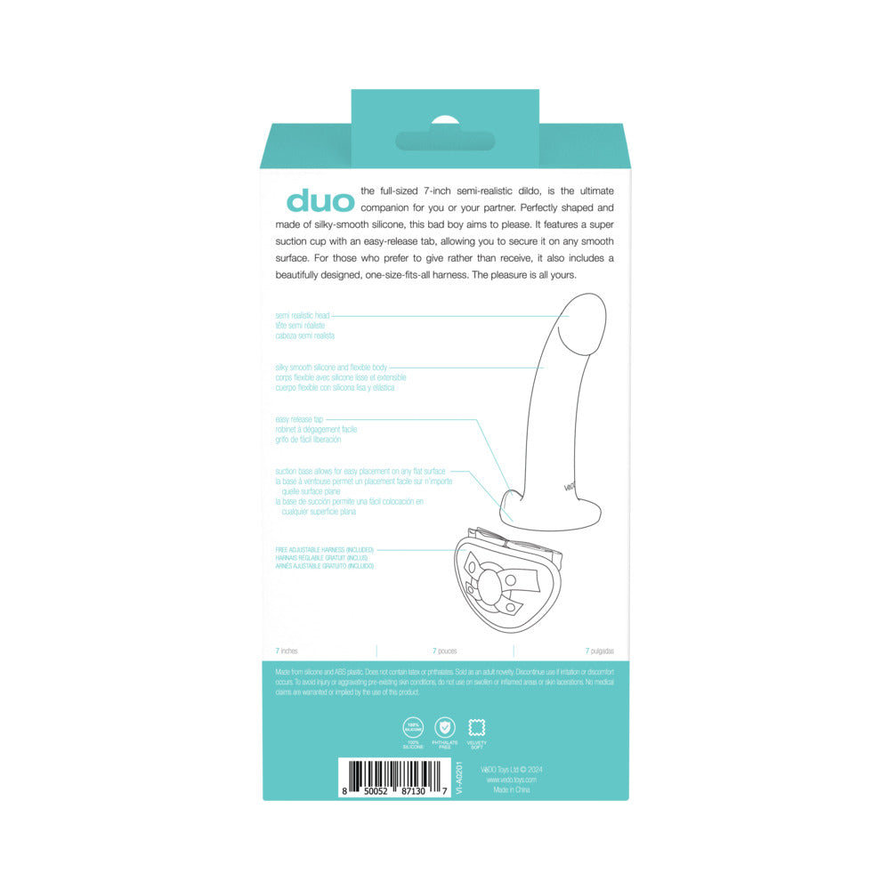 VEDO - DUO SILICONE DILDO (NON-VIBRATING) WITH HARNESS TURQUOISE/BLACK