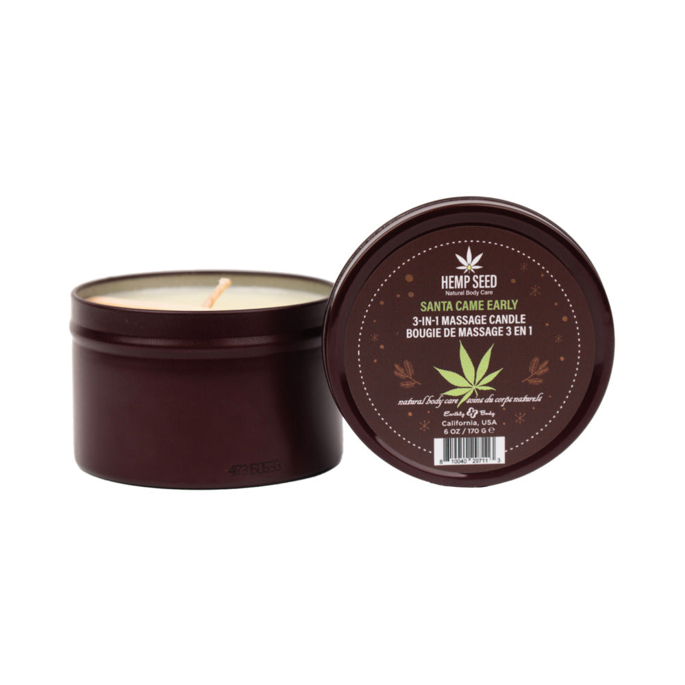 EARTHLY BODY - HEMP SEED HOLIDAY 3-IN-1 MASSAGE CANDLE SANTA CAME EARLY 6 OZ.
