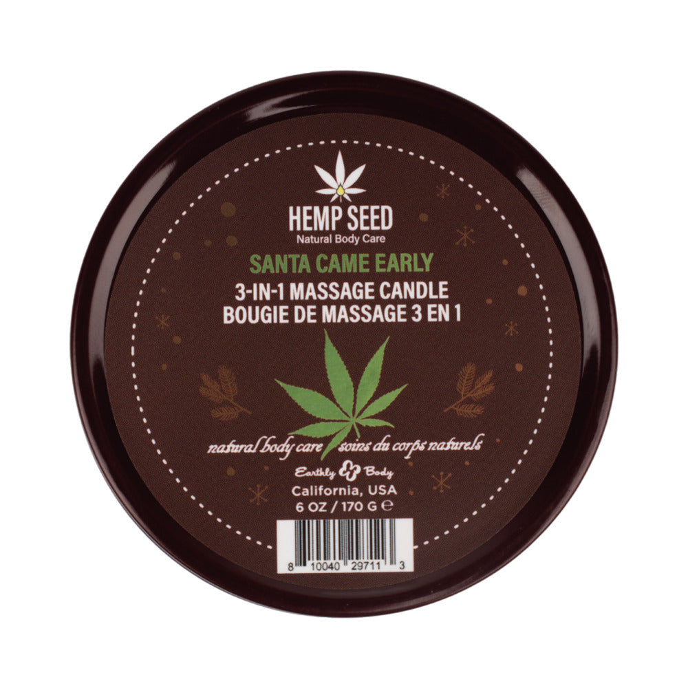 EARTHLY BODY - HEMP SEED HOLIDAY 3-IN-1 MASSAGE CANDLE SANTA CAME EARLY 6 OZ.
