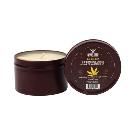 EARTHLY BODY - HEMP SEED HOLIDAY 3-IN-1 MASSAGE CANDLE OH, OH, OH 6 OZ.