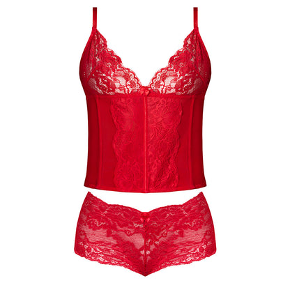 MAGIC SILK - SUGAR HIGH PLUNGE BUSTIER & BOY SHORT SET RED QUEEN SIZE