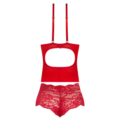 MAGIC SILK - SUGAR HIGH PLUNGE BUSTIER & BOY SHORT SET RED QUEEN SIZE
