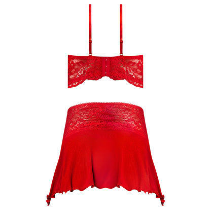 MAGIC SILK - SUGAR HIGH BRALETTE, CINCHER SKIRT & THONG SET RED QUEEN SIZE