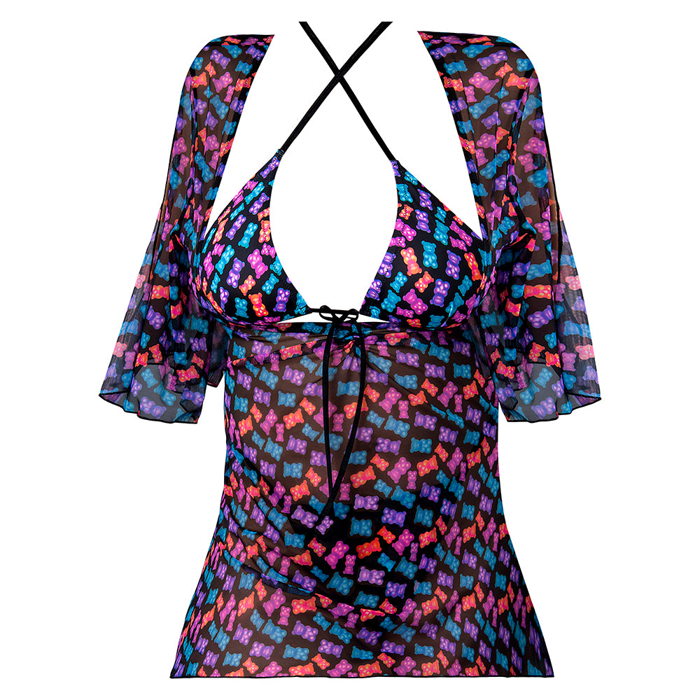MAGIC SILK - CONJUNTO DE SOUTIEN HALTER, TANGA E VESTIDO HAZY DAYZ GUMMY BEARS S/M