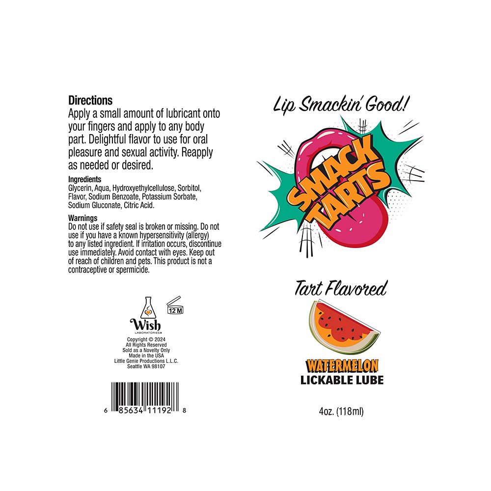 LITTLE GENIE - SMACK TARTS LICKABLE SOUR WATERMELON LUBE 4 OZ.