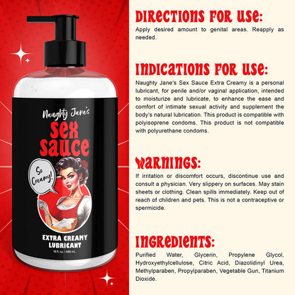 XR BRANDS - NAUGHTY JANE'S SEX SAUCE EXTRA CREAMY LUBRICANT 16 OZ.