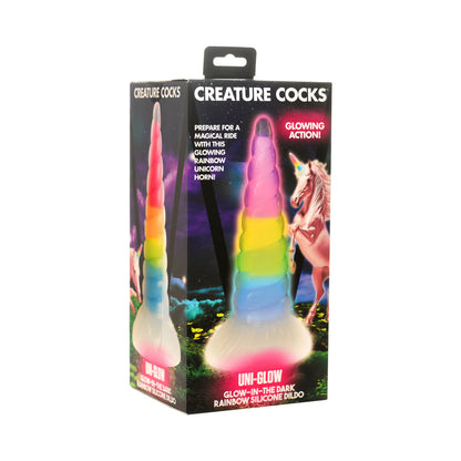 XR BRANDS - CREATURE COCKS UNI-GLOW GLOW-IN-THE-DARK RAINBOW SILICONE DILDO