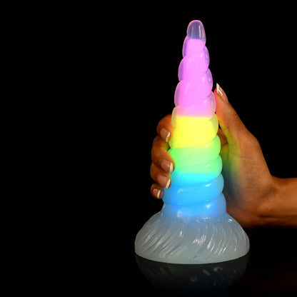 XR BRANDS - CREATURE COCKS UNI-GLOW GLOW-IN-THE-DARK RAINBOW SILICONE DILDO